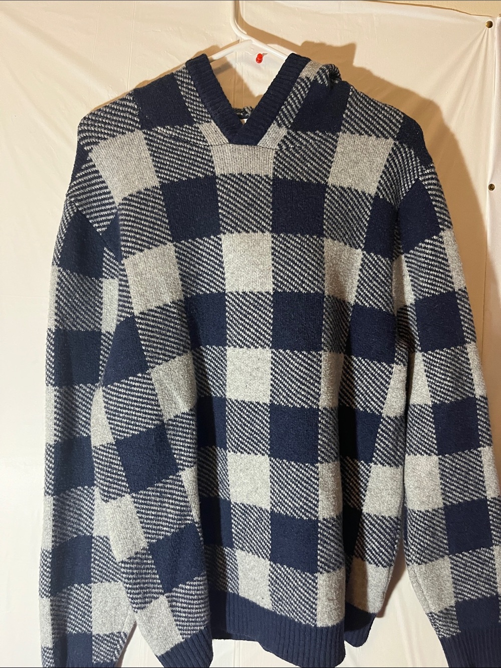 Goodfellow & Co Navy and Gray Check Hooded Sweater